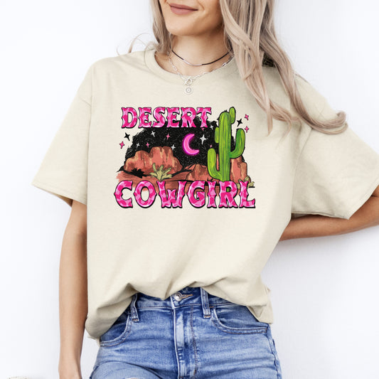 Desert cowgirl T-Shirt gift Western Night desert cactus pink cowgirl Tee Sand White Sport Grey-Sand-Family-Gift-Planet