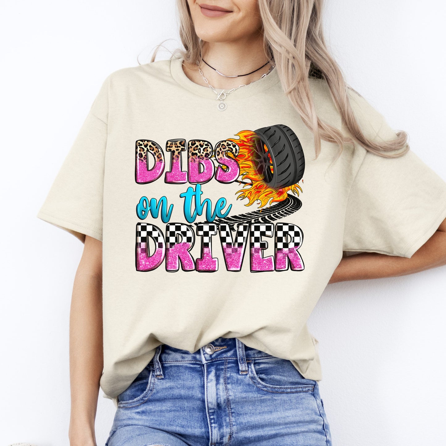 Dibs on the driver T-Shirt gift Racer wife truck driver girlfriend Unisex Tee Sand White Sport Grey-Sand-Family-Gift-Planet