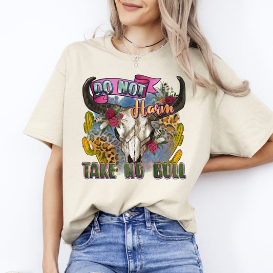 Do not harm take no bull cow skull T-Shirt gift Leopard skin buffalo skull Texas girl Unisex Tee Sand White Sport Grey-Sand-Family-Gift-Planet