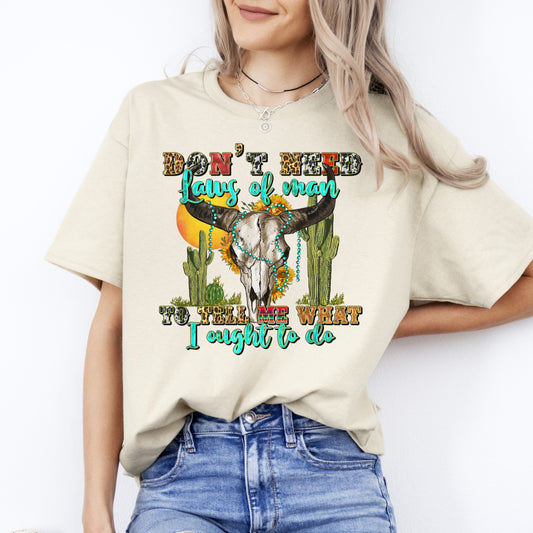Don't need laws of man to tell me what i ought to do T-Shirt gift buffalo skull desert Tee Sand White Sport Grey-Sand-Family-Gift-Planet