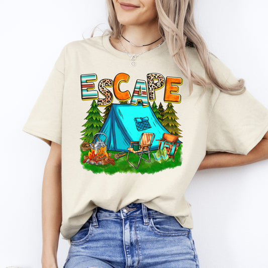 Escape camping T-Shirt gift Tent Bonfire Social distance Camper Unisex Tee Sand White Sport Grey-Sand-Family-Gift-Planet