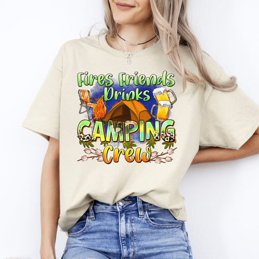 Camping crew T-Shirt gift Fires friends drinks camper camp squad Unisex tee Sand White Sport Grey-Sand-Family-Gift-Planet