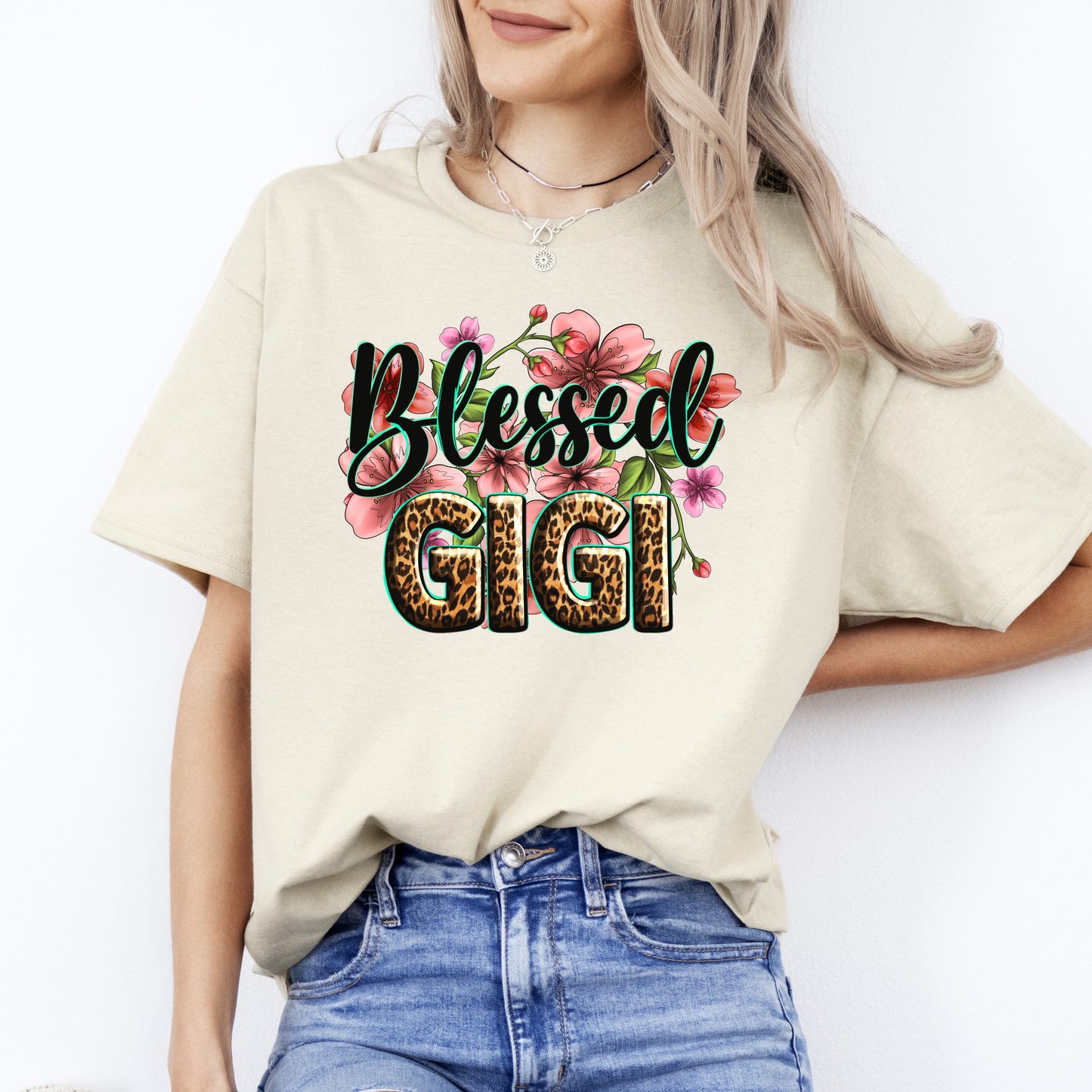 Blessed gigi T-Shirt gift Spring Blooming flowers Blessed Grandma Unisex tee Sand White Sport Grey-Sand-Family-Gift-Planet