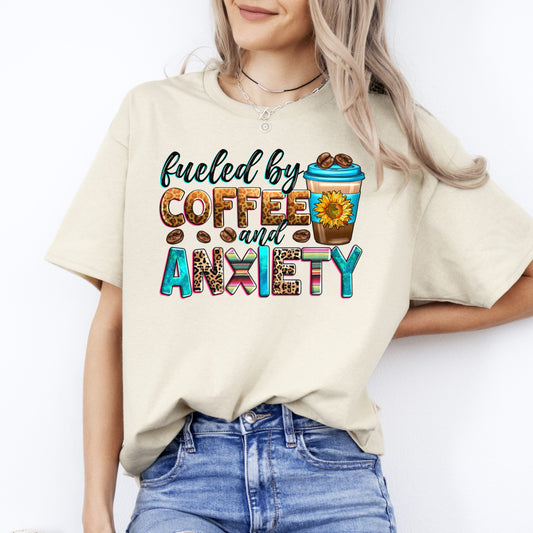 Fueled by coffee and anxiety T-Shirt gift Sunflower coffee lover Unisex tee Sand White Sport Grey-Sand-Family-Gift-Planet