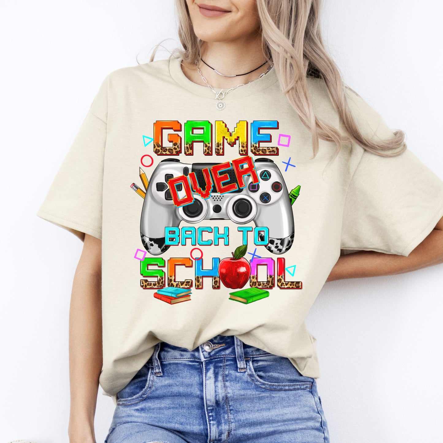 Back to school teacher T-Shirt gift Game over back to school game console Unisex tee Sand White Sport Grey-Sand-Family-Gift-Planet