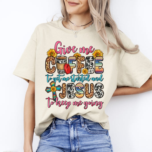 Give me coffee to get me started and Jesus to keep me going T-Shirt gift Faith Unisex tee Sand White Sport Grey-Sand-Family-Gift-Planet