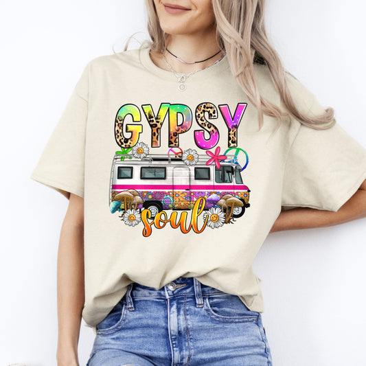 Gypsy soul T-Shirt gift Hippy travel bus peace flowers Unisex tee Sand White Sport Grey-Sand-Family-Gift-Planet
