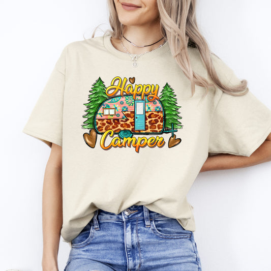 Happy camper T-Shirt gift Leopard skin camping camper Unisex tee Sand White Sport Grey-Sand-Family-Gift-Planet