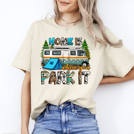 Home is where you park it T-Shirt gift Camping Caravan camper Unisex tee Sand White Sport Grey-Sand-Family-Gift-Planet
