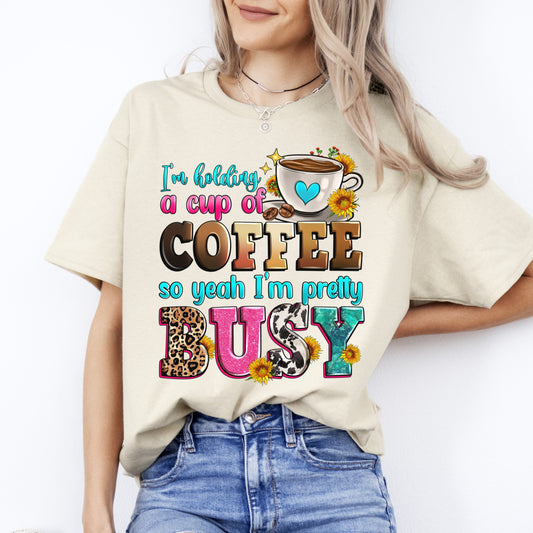 I'm holding a cup of coffee so yeah i'm pretty busy T-Shirt sarcasm and coffee Unisex Tee Sand White Sport Grey-Sand-Family-Gift-Planet