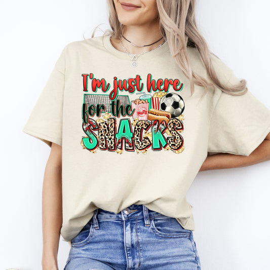 Soccer Cheer T-Shirt Soccer mom I'm just here for the snacks Unisex Tee Sand White Sport Grey-Sand-Family-Gift-Planet