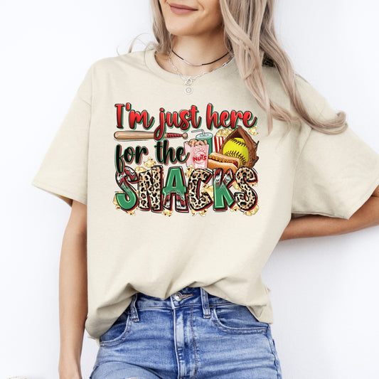 Softball Cheer T-Shirt Softball mama I'm just here for the snacks Unisex Tee Sand White Sport Grey-Sand-Family-Gift-Planet