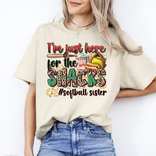 Softball sister T-Shirt Softball cheer I'm just here for the snacks Unisex Tee Sand White Sport Grey-Sand-Family-Gift-Planet