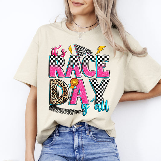 It's race day y'all T-Shirt gift racer racing mom mama Unisex tee Sand White Sport Grey-Sand-Family-Gift-Planet