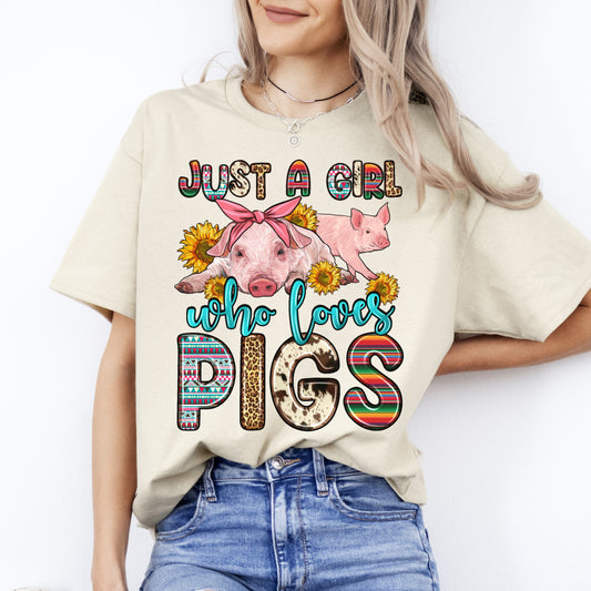 Just a girl who loves pigs T-Shirt gift Cute Farmer girl Unisex tee Sand White Sport Grey-Sand-Family-Gift-Planet