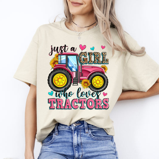 Just a girl who loves tractors T-Shirt gift Farm tractor lover Unisex tee Sand White Sport Grey-Sand-Family-Gift-Planet
