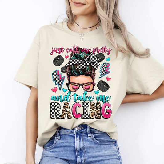 Just call me pretty and take me racing T-Shirt gift racer race day Unisex tee Sand White Sport Grey-Sand-Family-Gift-Planet