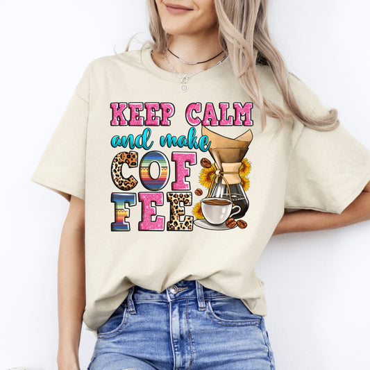 Keep calm and make coffee T-Shirt gift Coffee lover Unisex tee Sand White Sport Grey-Sand-Family-Gift-Planet