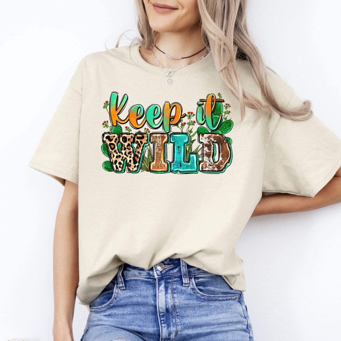 Keep it wild T-Shirt gift Cactus Western Arizona Unisex tee Sand White Sport Grey-Sand-Family-Gift-Planet