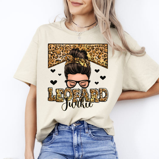 Leopard Junkie messy bun T-Shirt gift hairdresser Unisex Tee Sand White Sport Grey-Sand-Family-Gift-Planet