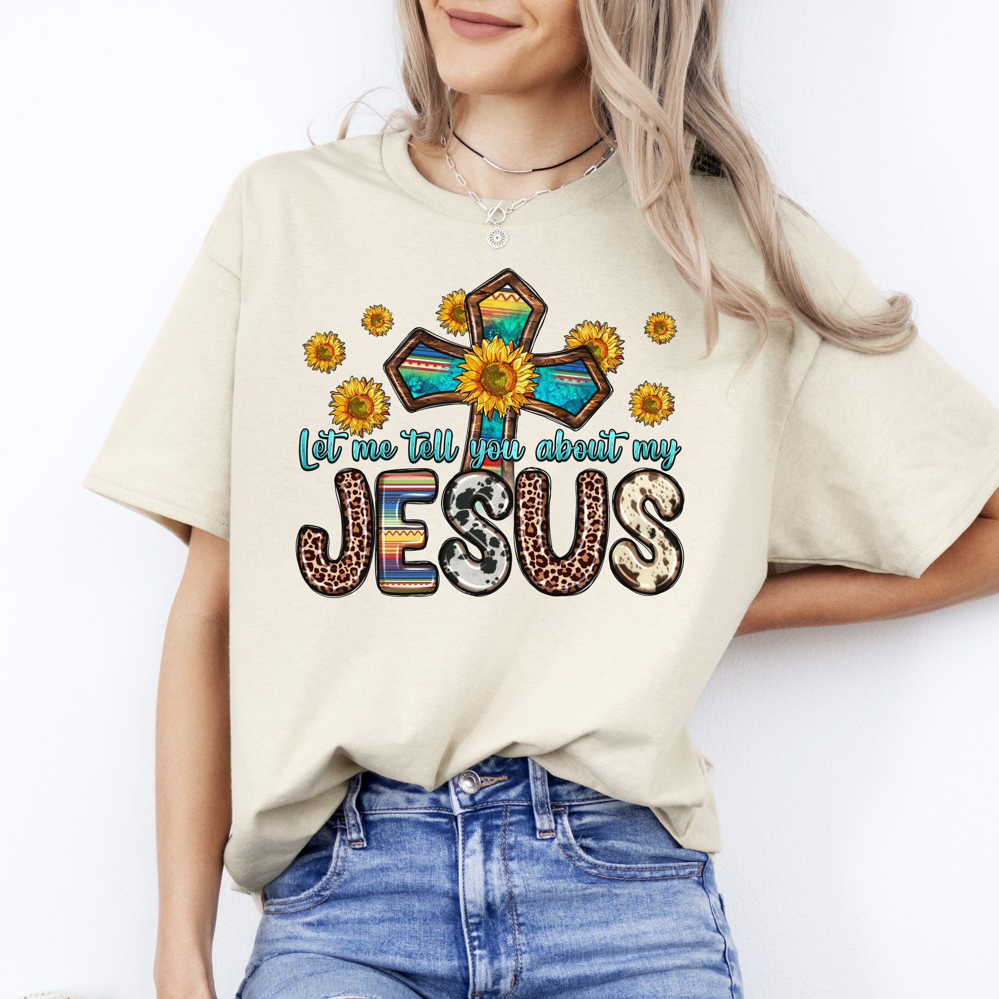 Let me tell you about my Jesus T-Shirt gift Western Christian cross Unisex Tee Sand White Sport Grey-Sand-Family-Gift-Planet