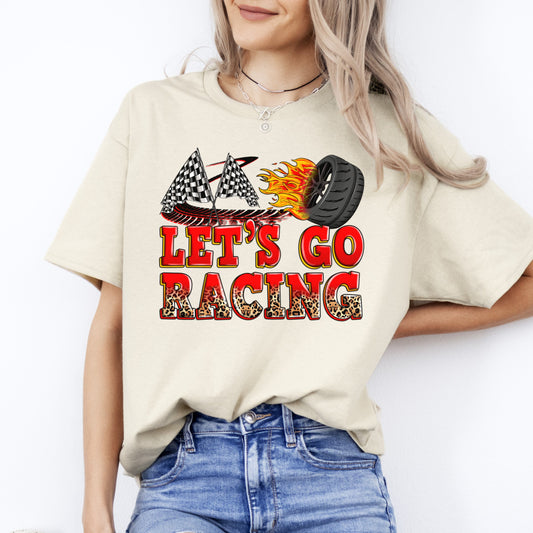 Lets go racing T-Shirt gift Leopard skin racer race day Unisex Tee Sand White Sport Grey-Sand-Family-Gift-Planet