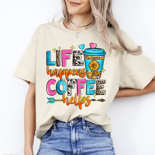 Life happens coffee helps T-Shirt gift Western summer coffee lover Unisex Tee Sand White Sport Grey-Sand-Family-Gift-Planet