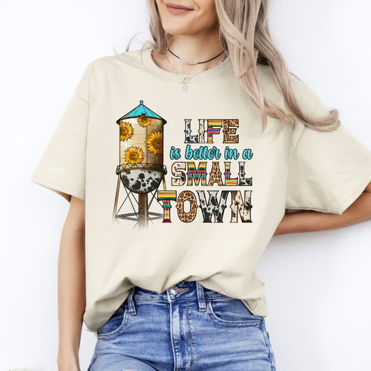 Life is better in a small town T-Shirt gift Western sunflowers small town girl Unisex Tee Sand White Sport Grey-Sand-Family-Gift-Planet