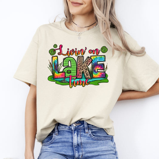 Living on lake time T-Shirt gift Summer lake camping Unisex Tee Sand White Sport Grey-Sand-Family-Gift-Planet