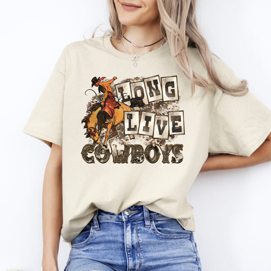 Long live cowboys T-Shirt gift Trendy Western horse cowboy Unisex Tee Sand White Sport Grey-Sand-Family-Gift-Planet