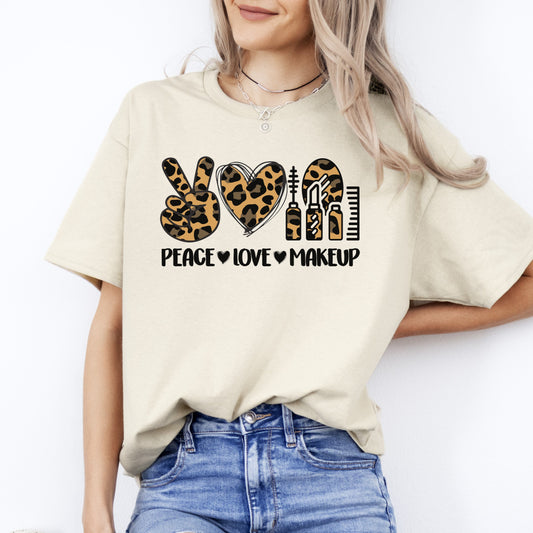 Peace Love Makeup T-Shirt Leopard skin PMA permanent make-up artist Unisex Tee Sand White Sport Grey-Sand-Family-Gift-Planet