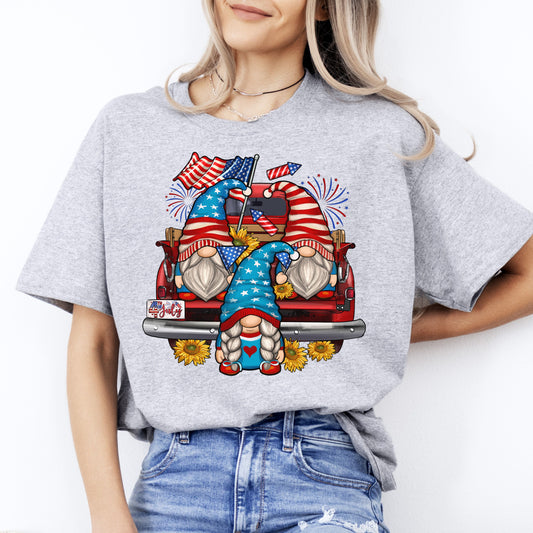 4th of July Gnomes on track T-Shirt USA patriotic independence day Unisex tee White Sand Grey-Sport Grey-Family-Gift-Planet