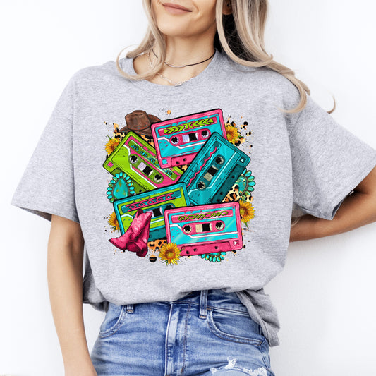 90s country cassette tapes T-Shirt Western style cassettes Unisex tee White Sand Grey-Sport Grey-Family-Gift-Planet