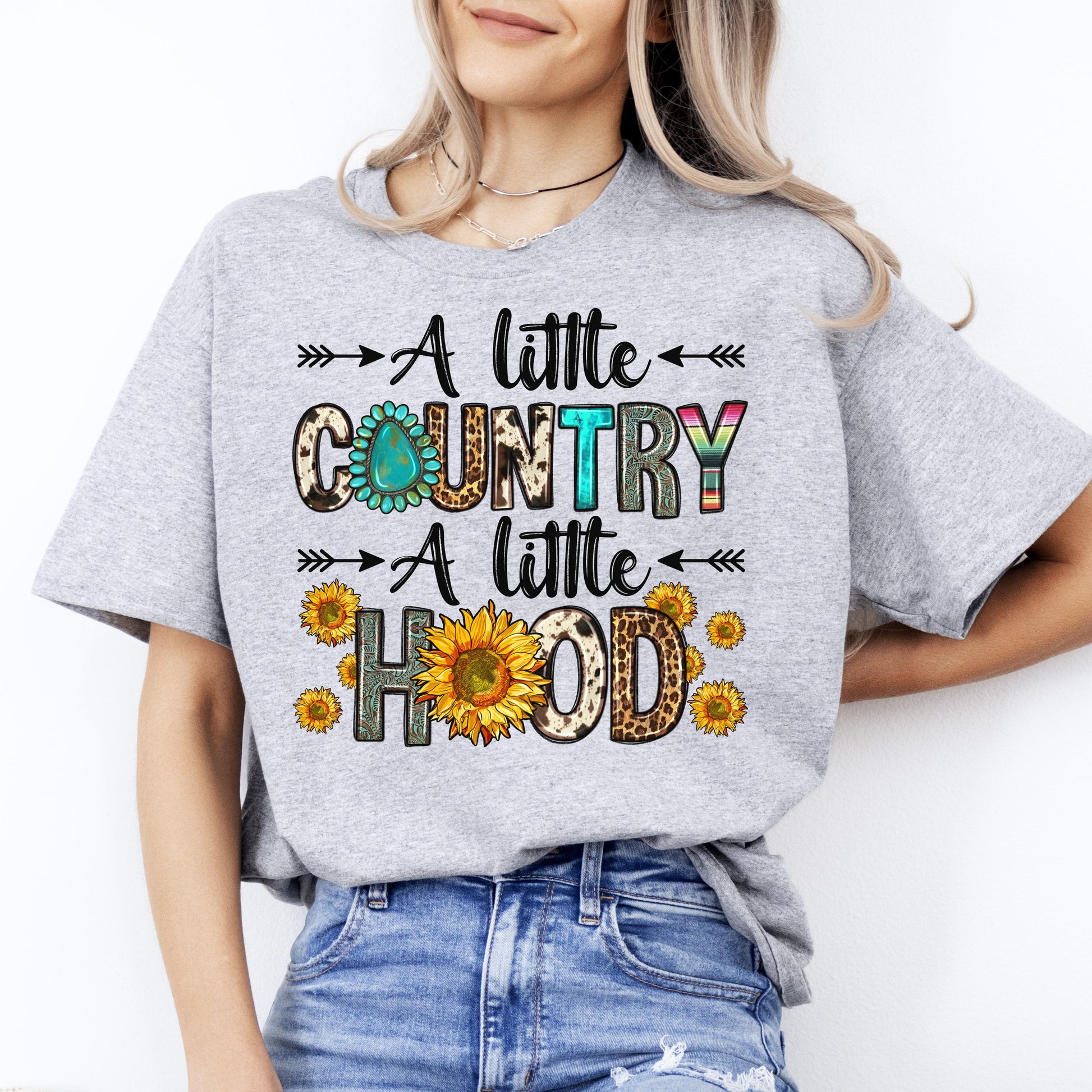 A little country a little hood T-Shirt Country girl forest lover Unisex tee White Sand Grey-Sport Grey-Family-Gift-Planet