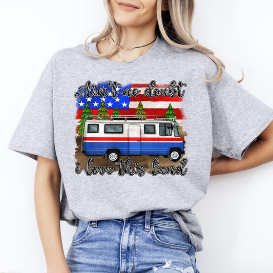 Aint no doubt i love this land T-Shirt American flag patriotic Unisex tee White Sand Grey-Sport Grey-Family-Gift-Planet