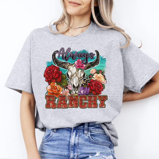 Always Ranchy T-Shirt Texas Western highland cow skull Rancher Unisex tee White Sand Grey-Sport Grey-Family-Gift-Planet