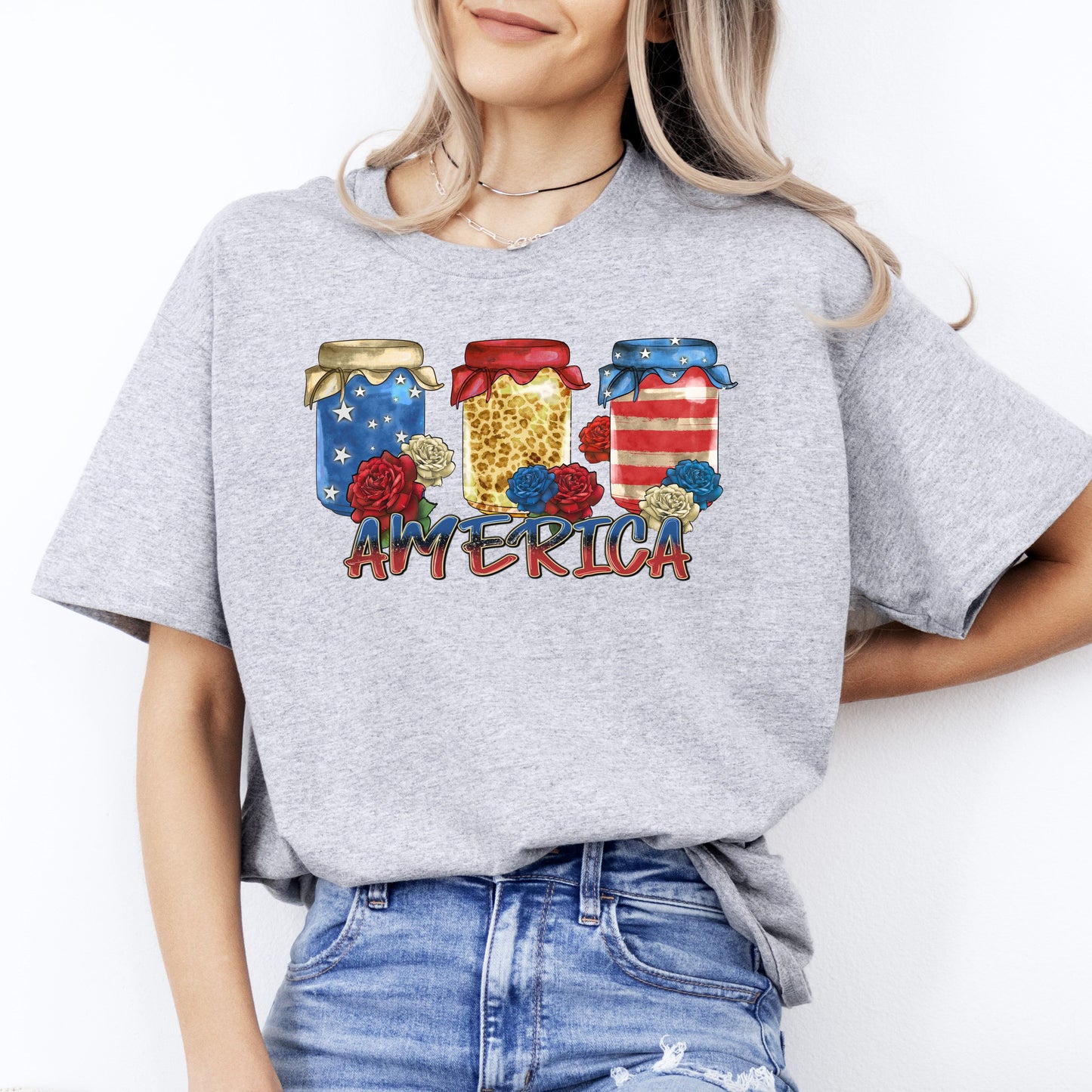 America mason jar T-Shirt Us flag Mason jar Unisex tee White Sand Grey-Sport Grey-Family-Gift-Planet