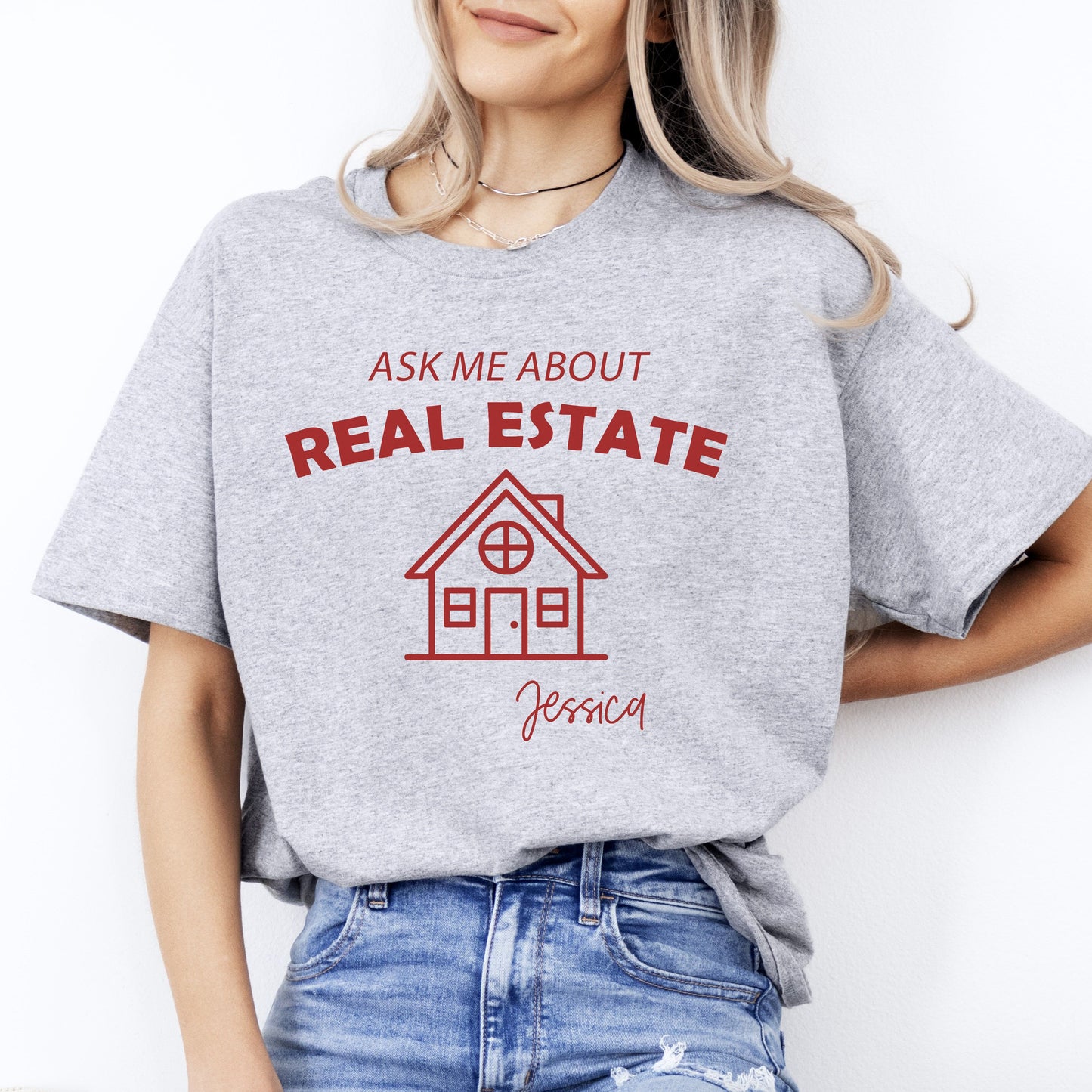 Personalized Ask me about real estate Realtor T-Shirt gift Custom name Real estate agent tee-Sport Grey-Family-Gift-Planet