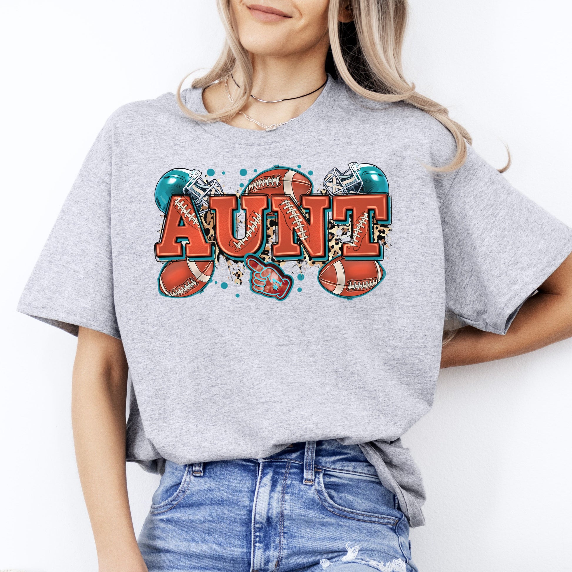 American football Aunt T-Shirt Rugby auntie Unisex tee Sand White Sport Grey-Sport Grey-Family-Gift-Planet