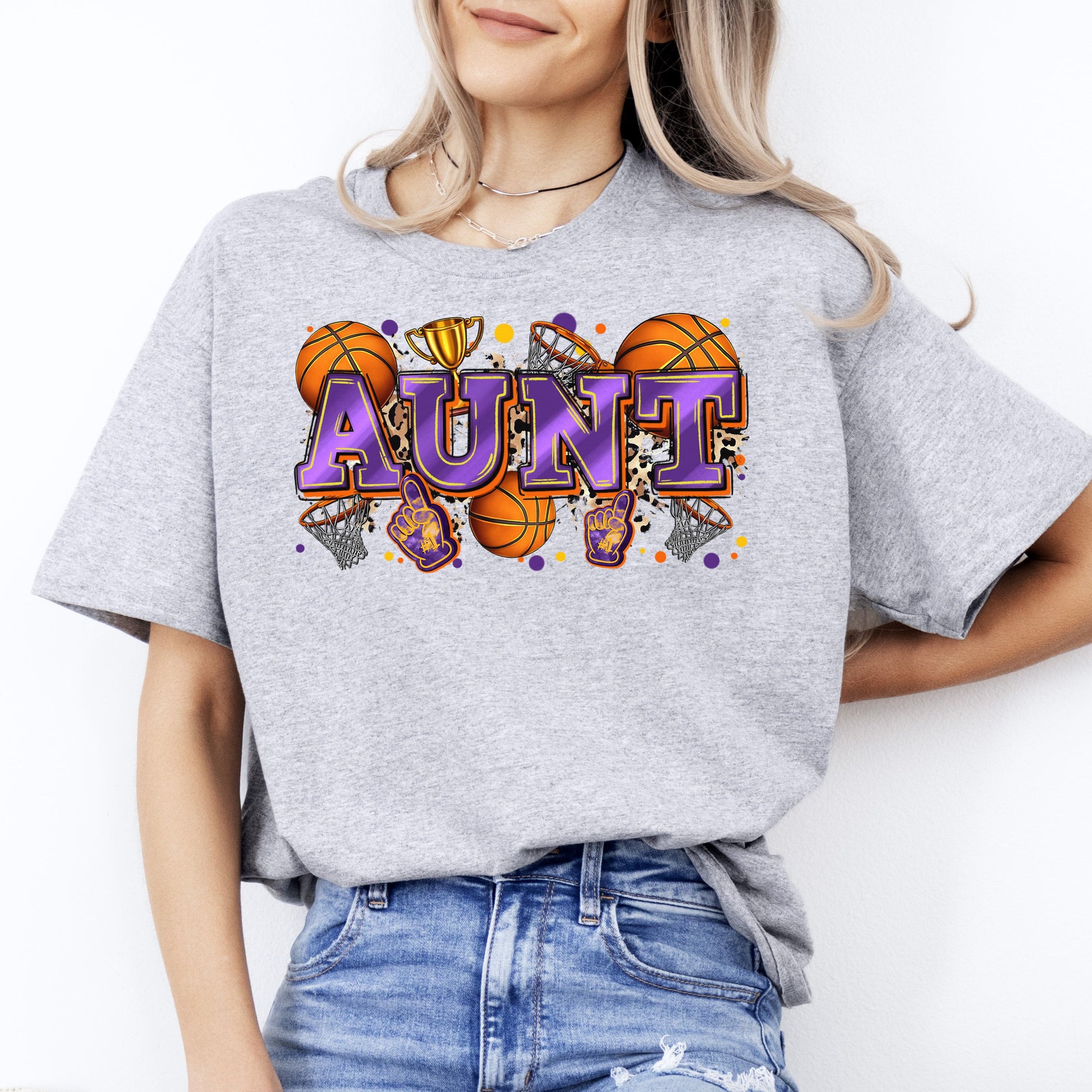 Basketball Aunt T-Shirt Basketball player cheer team auntie Unisex tee Sand White Sport Grey-Sport Grey-Family-Gift-Planet