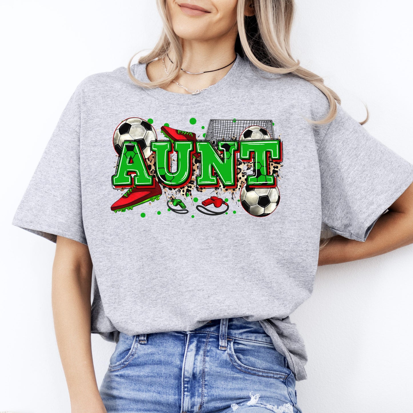 Soccer Aunt T-Shirt soccer player cheer team auntie Unisex tee Sand White Sport Grey-Sport Grey-Family-Gift-Planet