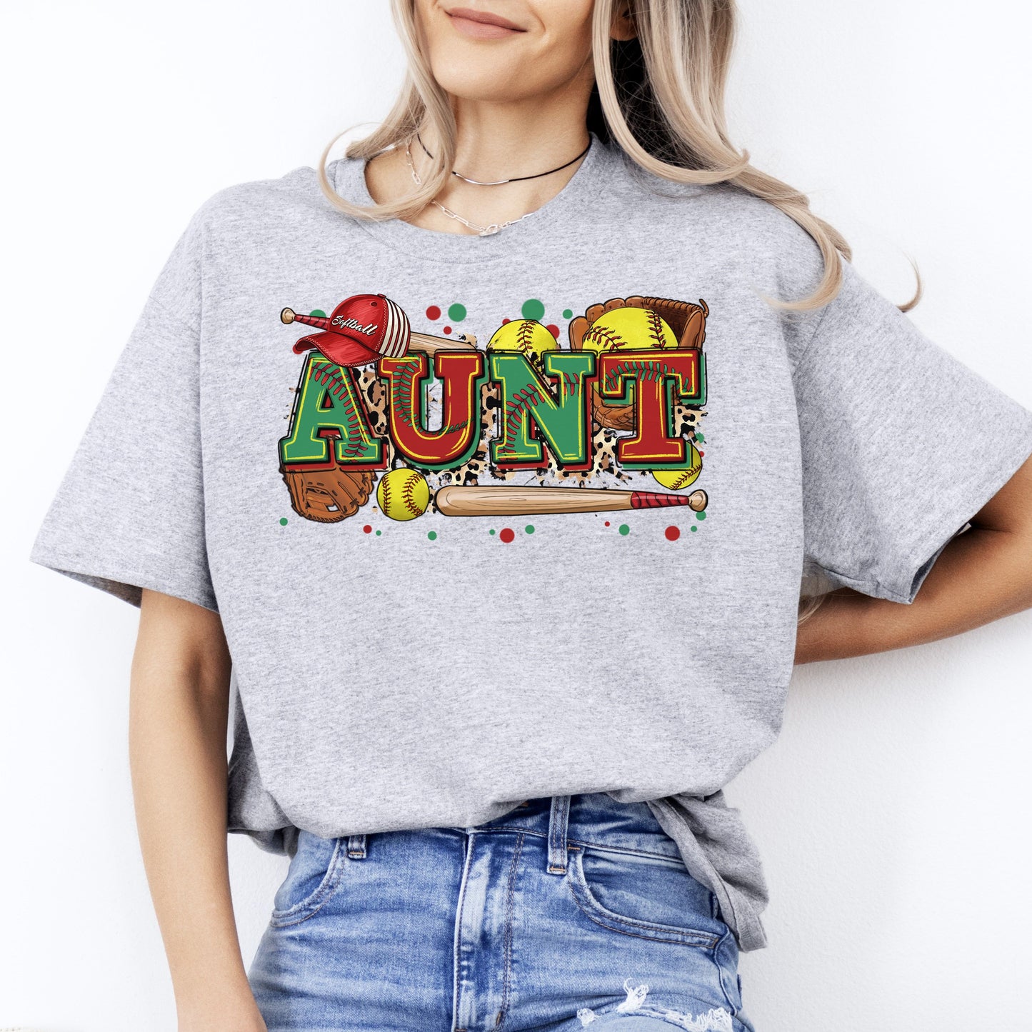 Softball Aunt T-Shirt Softball player cheer team auntie Unisex tee Sand White Sport Grey-Sport Grey-Family-Gift-Planet