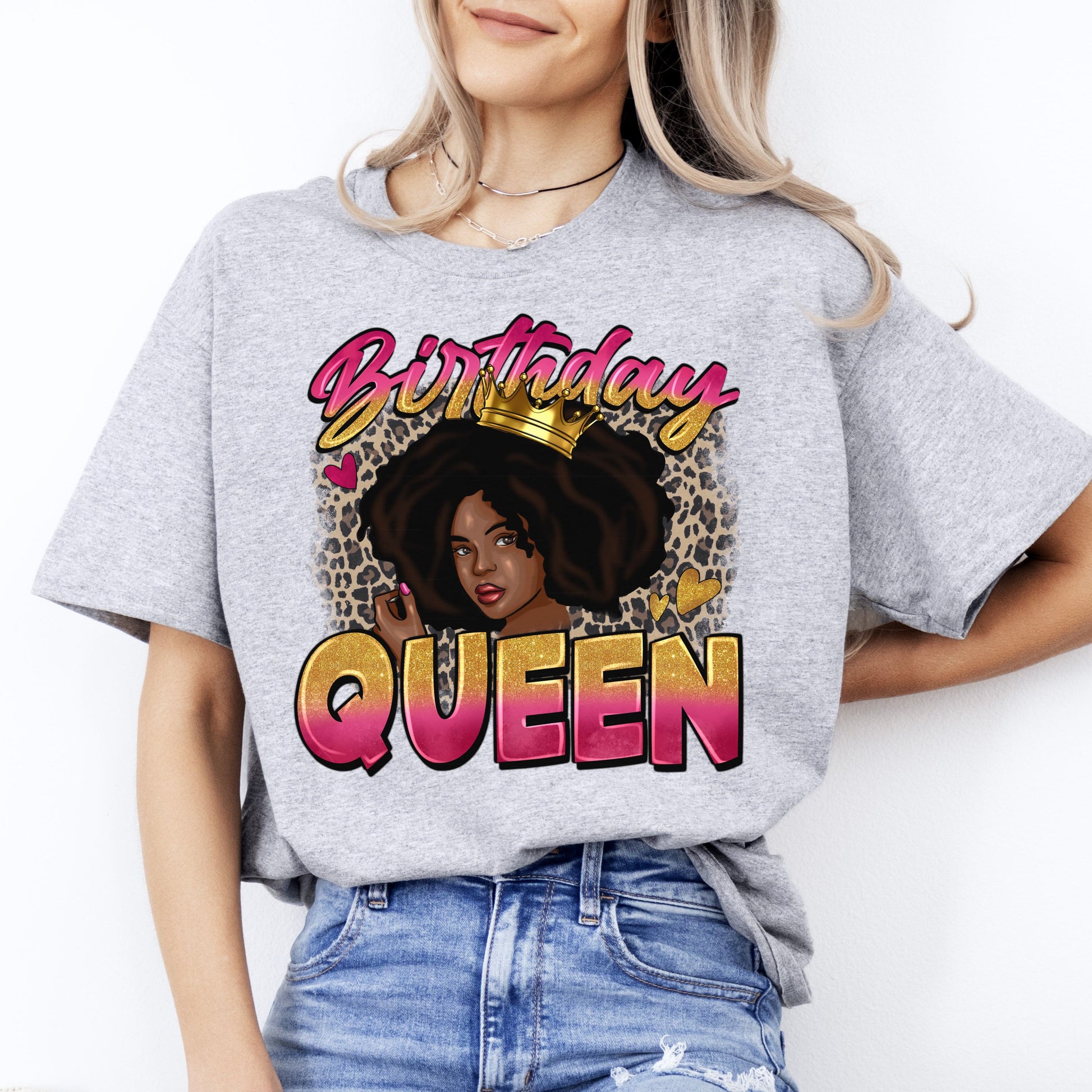 Birthday Queen T-Shirt Birthday party queen leopard skin Unisex tee Sand White Sport Grey-Sport Grey-Family-Gift-Planet