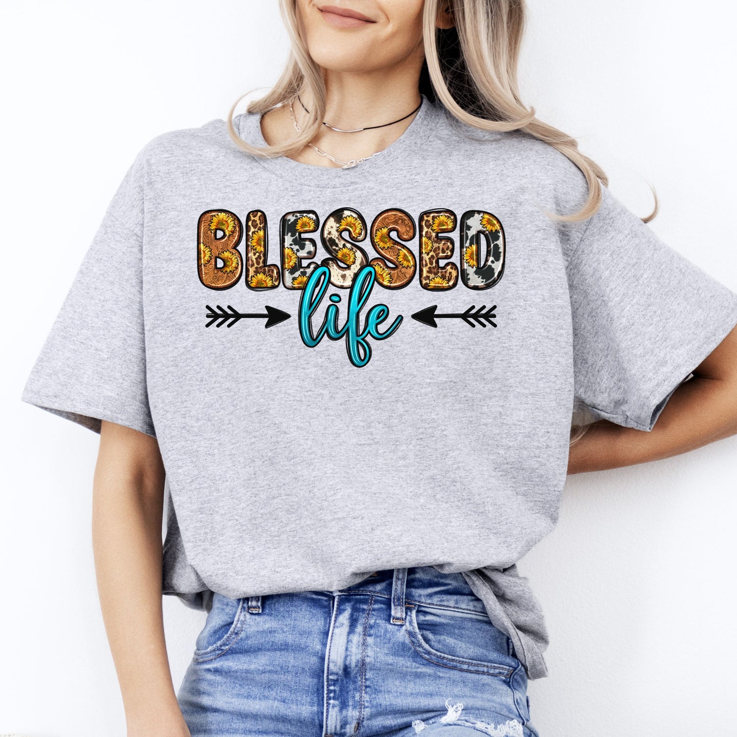 Blessed life T-Shirt Texas Western Blessed Unisex tee Sand White Sport Grey-Sport Grey-Family-Gift-Planet