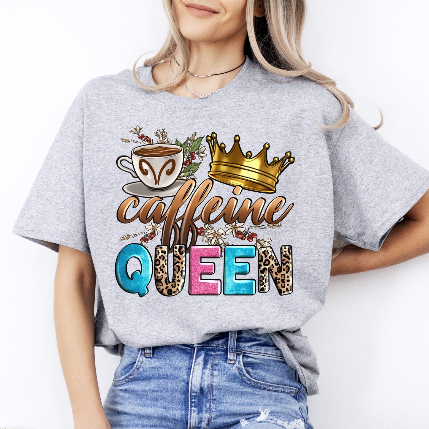 Caffeine queen T-Shirt Coffee shop barista Unisex tee White Sand Sport Grey-Sport Grey-Family-Gift-Planet