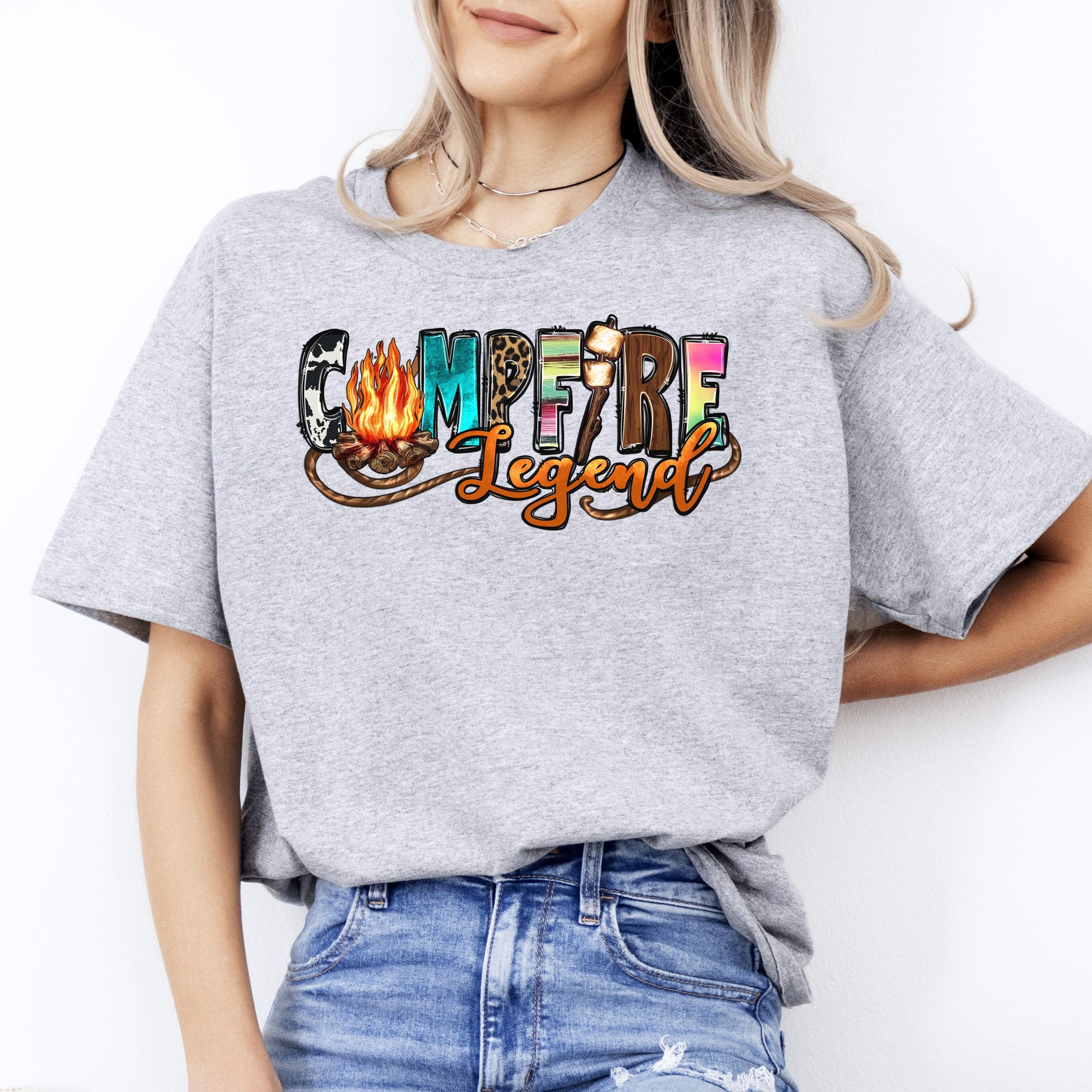 Campfire Legend T-Shirt camping bonfire Unisex tee White Sand Sport Grey-Sport Grey-Family-Gift-Planet