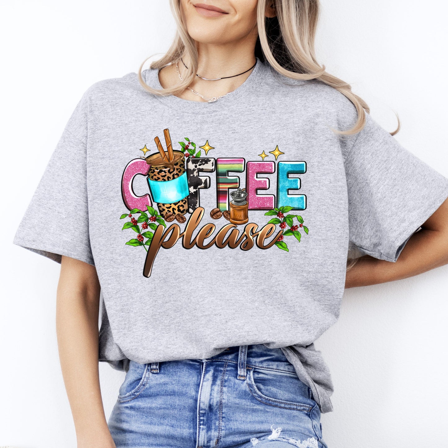 Coffee please T-Shirt Coffee lover Coffee addict Unisex tee White Sand Sport Grey-Sport Grey-Family-Gift-Planet