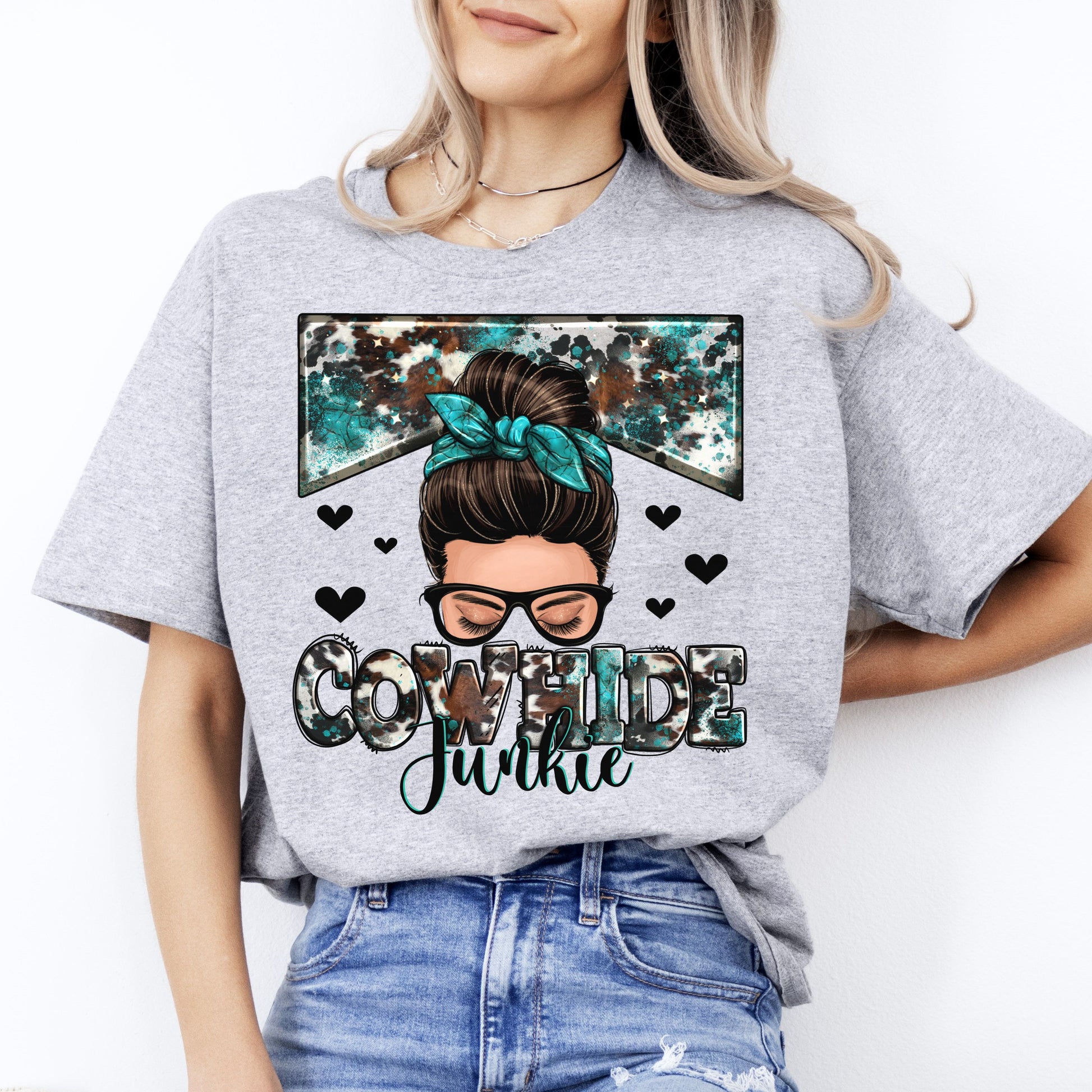 Cowhide junkie messy bun T-Shirt Cow skin junkie Unisex tee White Sand Sport Grey-Sport Grey-Family-Gift-Planet