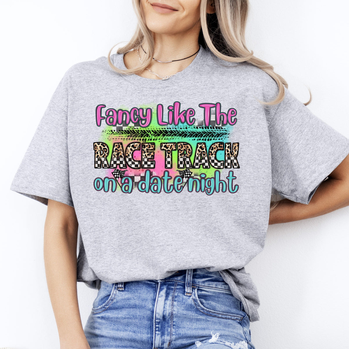 Fancy like the race track on a date night T-Shirt gift Dirt track racing race day Unisex tee Sand White Sport Grey-Sport Grey-Family-Gift-Planet