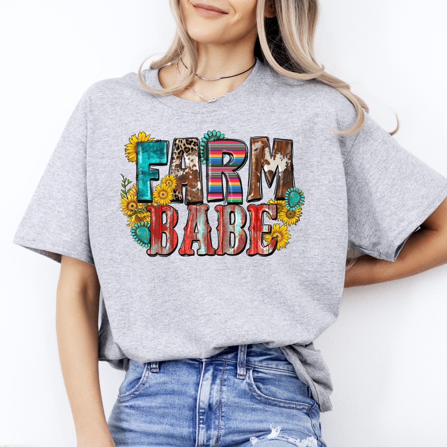 Farm babe T-Shirt gift Western sunflower farmer girl Unisex tee Sand White Sport Grey-Sport Grey-Family-Gift-Planet